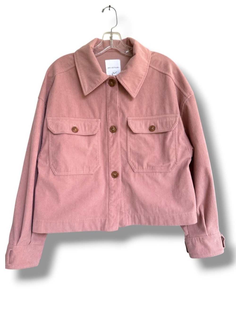 Avec Les Filles Cropped Corduroy Shacket Dusty Rose Pink Size Medium - Picture 2 of 13